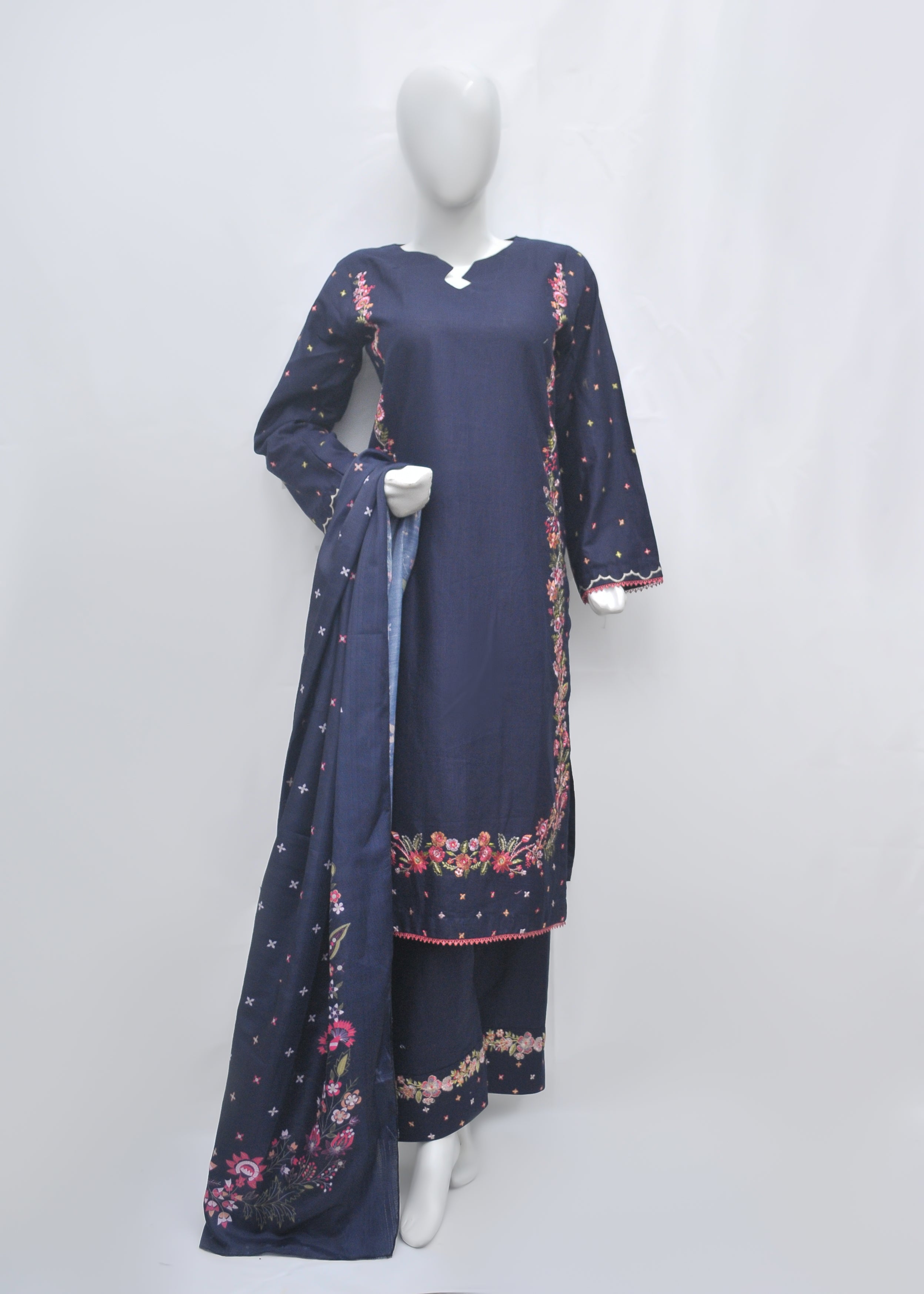 Embroidered Khaddar 3pc With Farshi Shalwar - Winter Collection