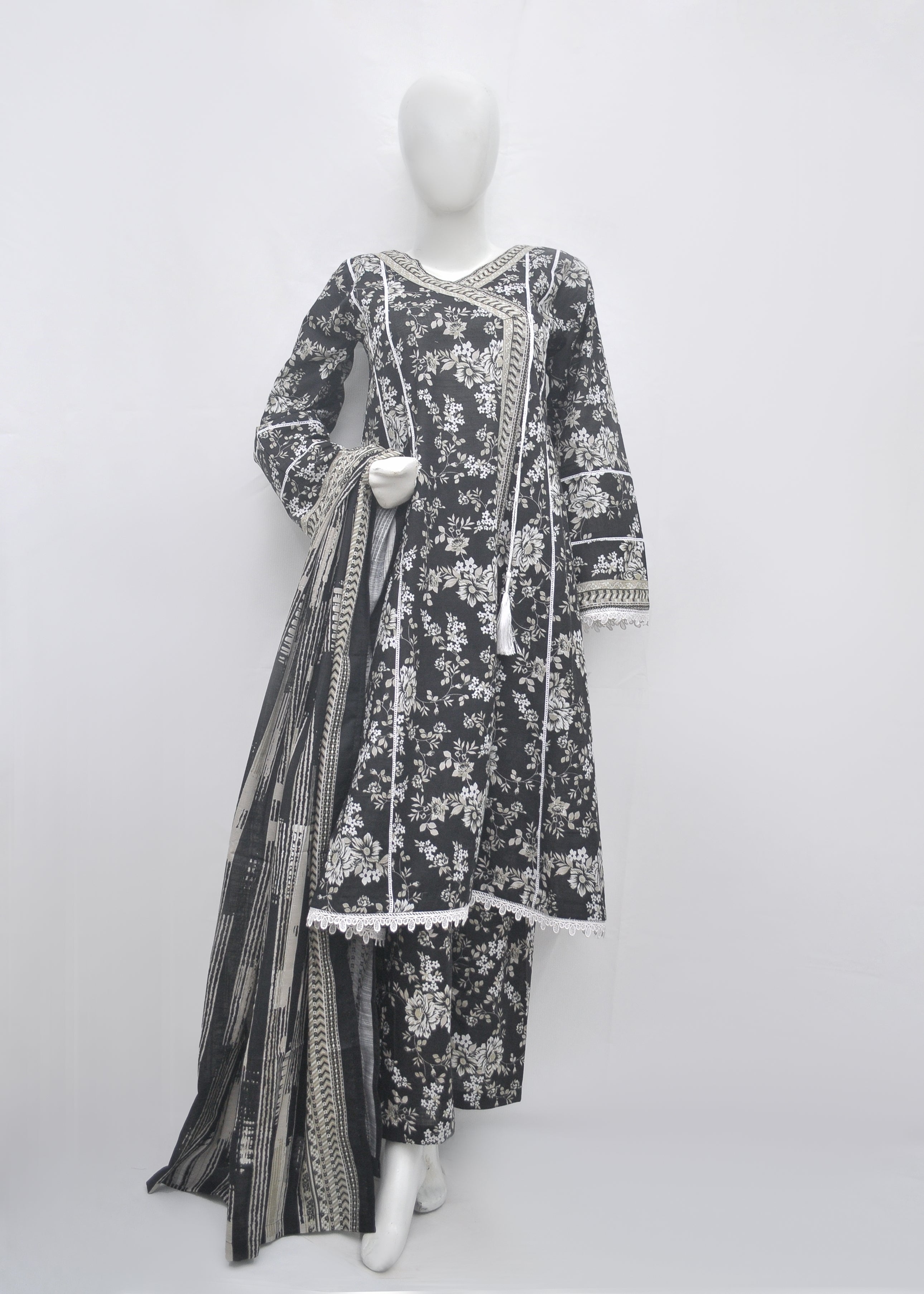 BinSaeed Printed 3pc Angrakha - Khaddar