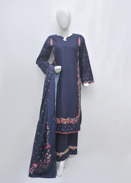Embroidered Khaddar 3pc With Farshi Shalwar - Winter Collection