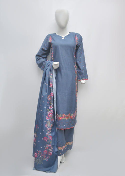 Embroidered Khaddar 3pc With Farshi Shalwar - Winter Collection