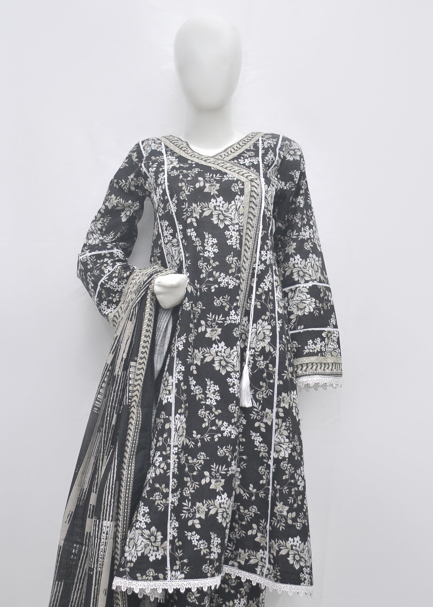 BinSaeed Printed 3pc Angrakha - Khaddar
