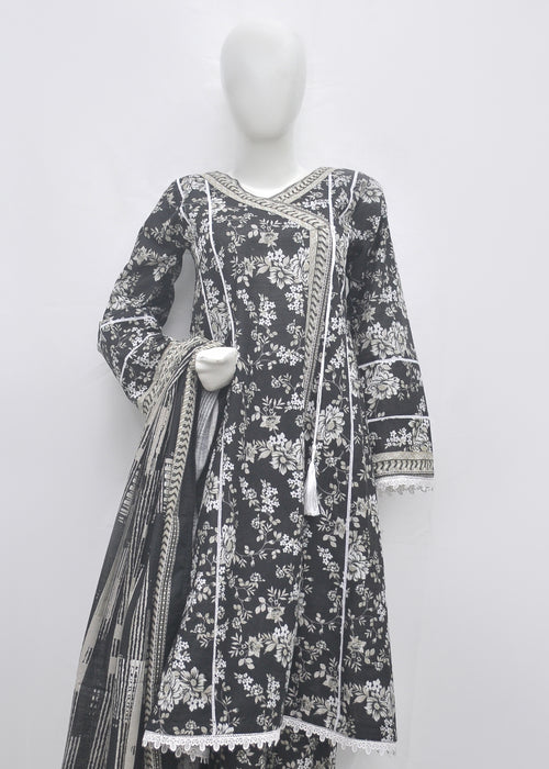 BinSaeed Printed 3pc Angrakha - Khaddar