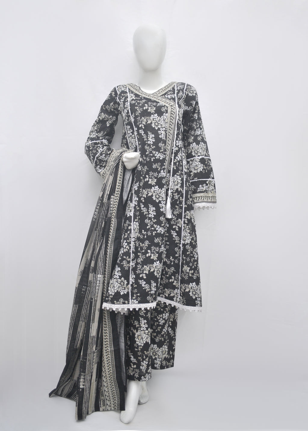 BinSaeed Printed 3pc Angrakha - Khaddar