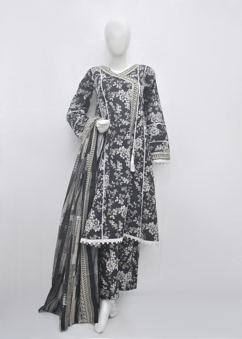 BinSaeed Printed 3pc Angrakha - Khaddar
