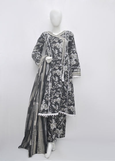 BinSaeed Printed 3pc Angrakha - Khaddar