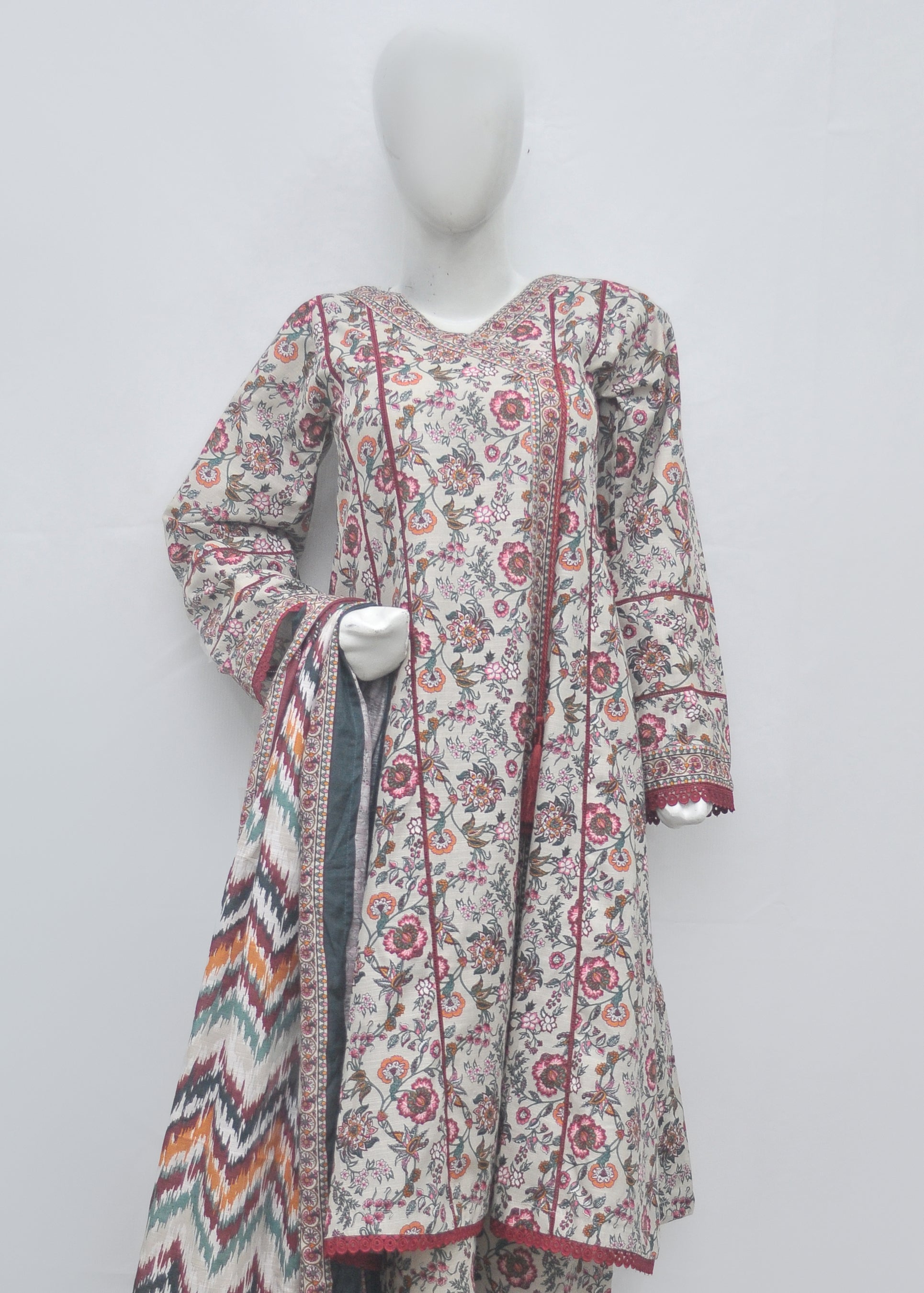 BinSaeed Printed 3pc Angrakha - Khaddar