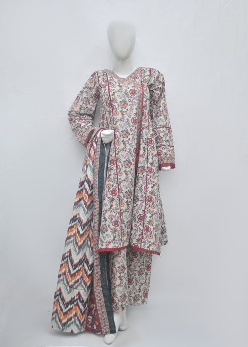 BinSaeed Printed 3pc Angrakha - Khaddar