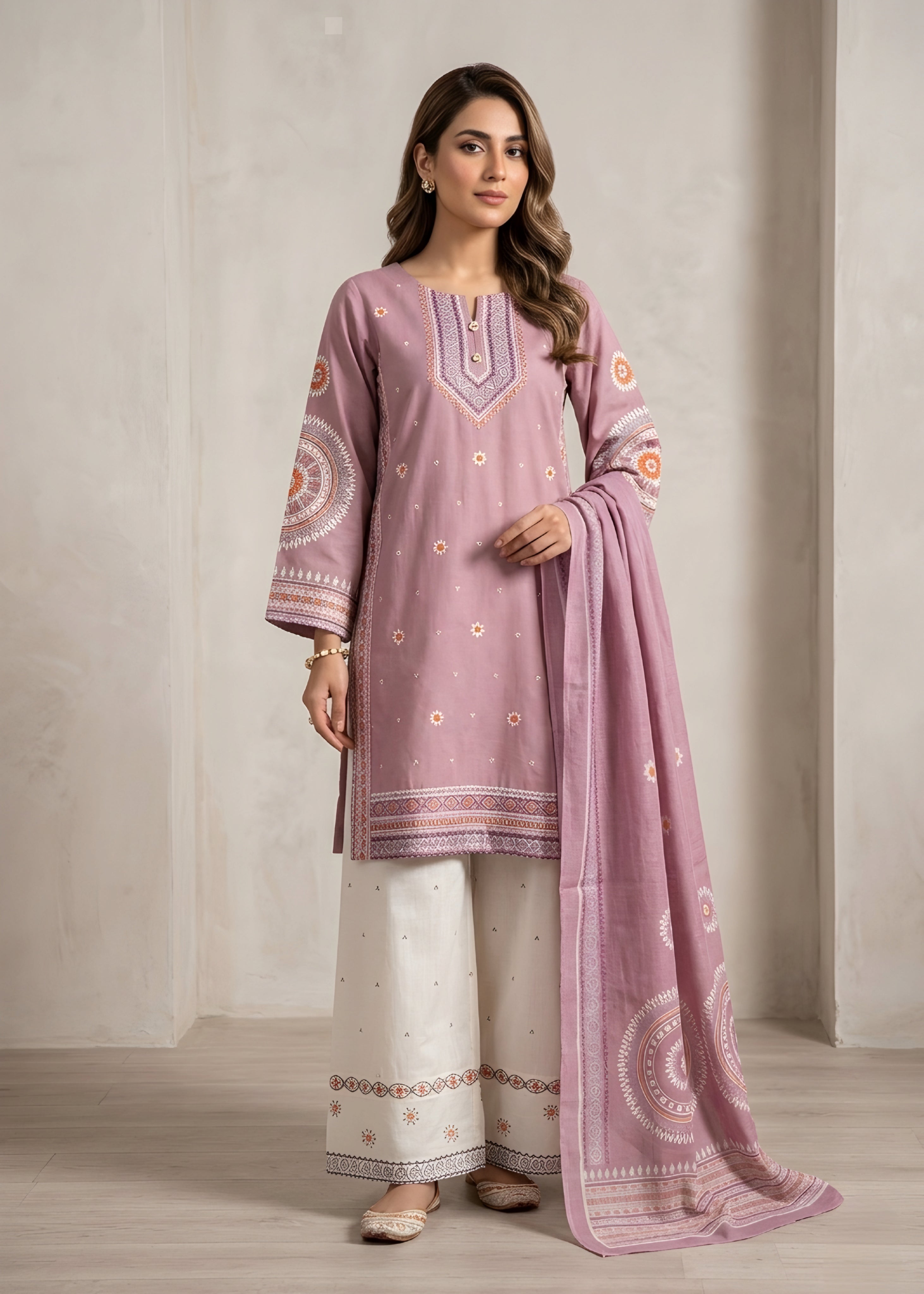 Embroidered Lawn 3PC With Farshi Shalwar