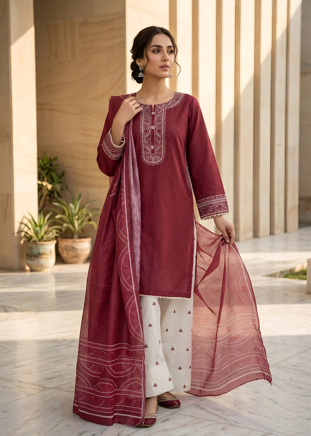Embroidered Lawn 3PC With Farshi Shalwar