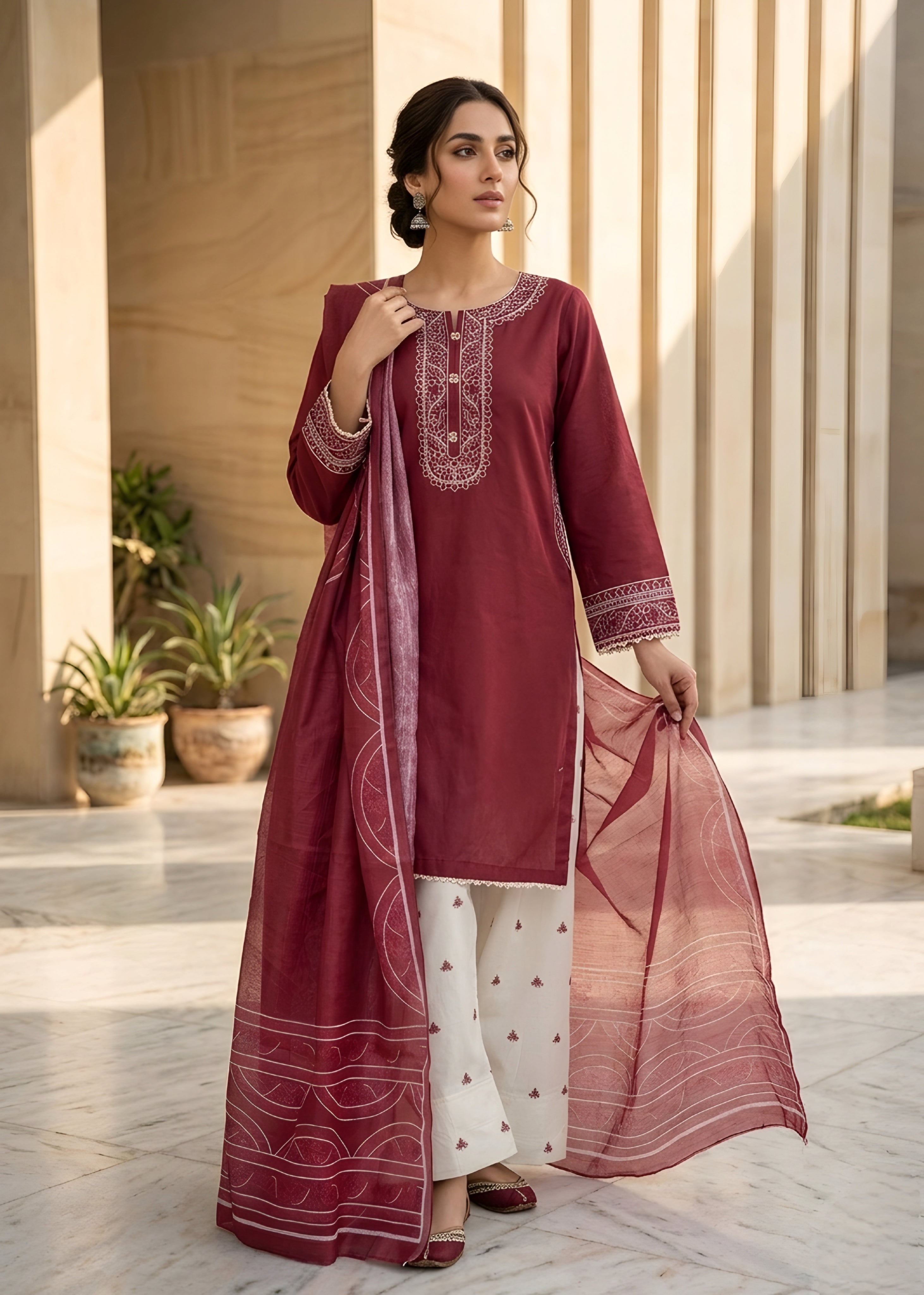 Embroidered Lawn 3PC With Farshi Shalwar