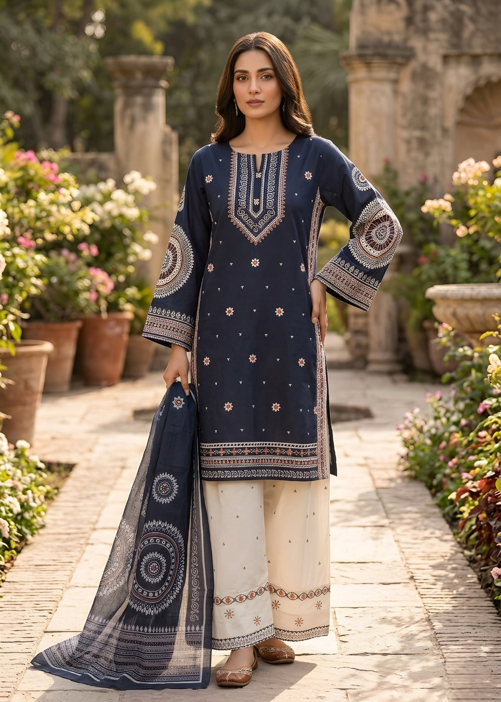 Embroidered Lawn 3PC With Farshi Shalwar