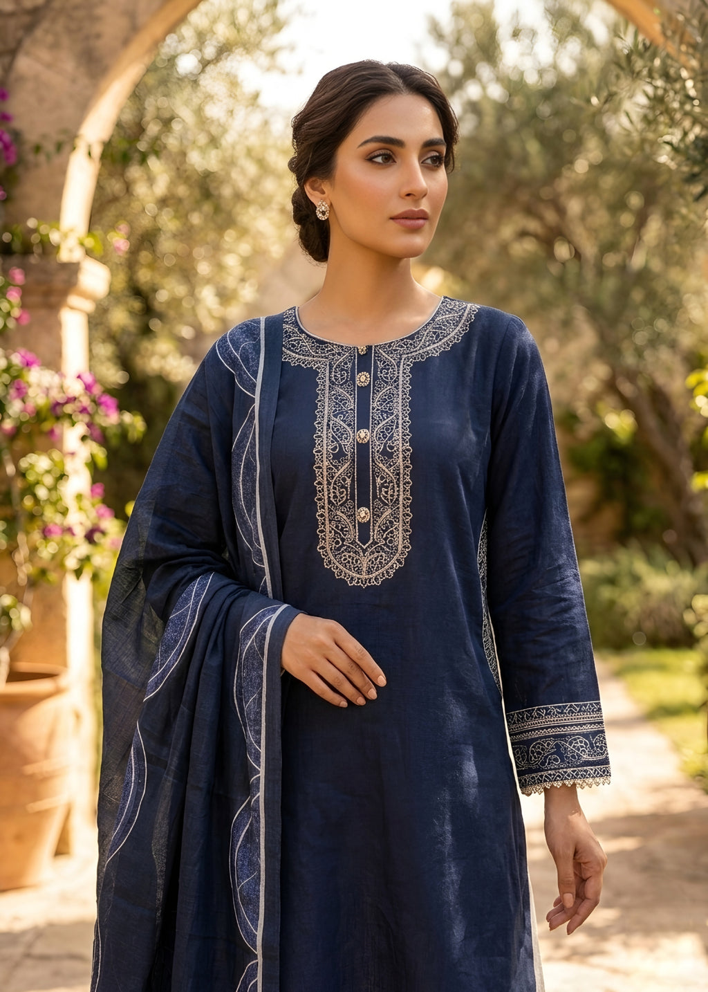 Embroidered Lawn 3PC With Farshi Shalwar