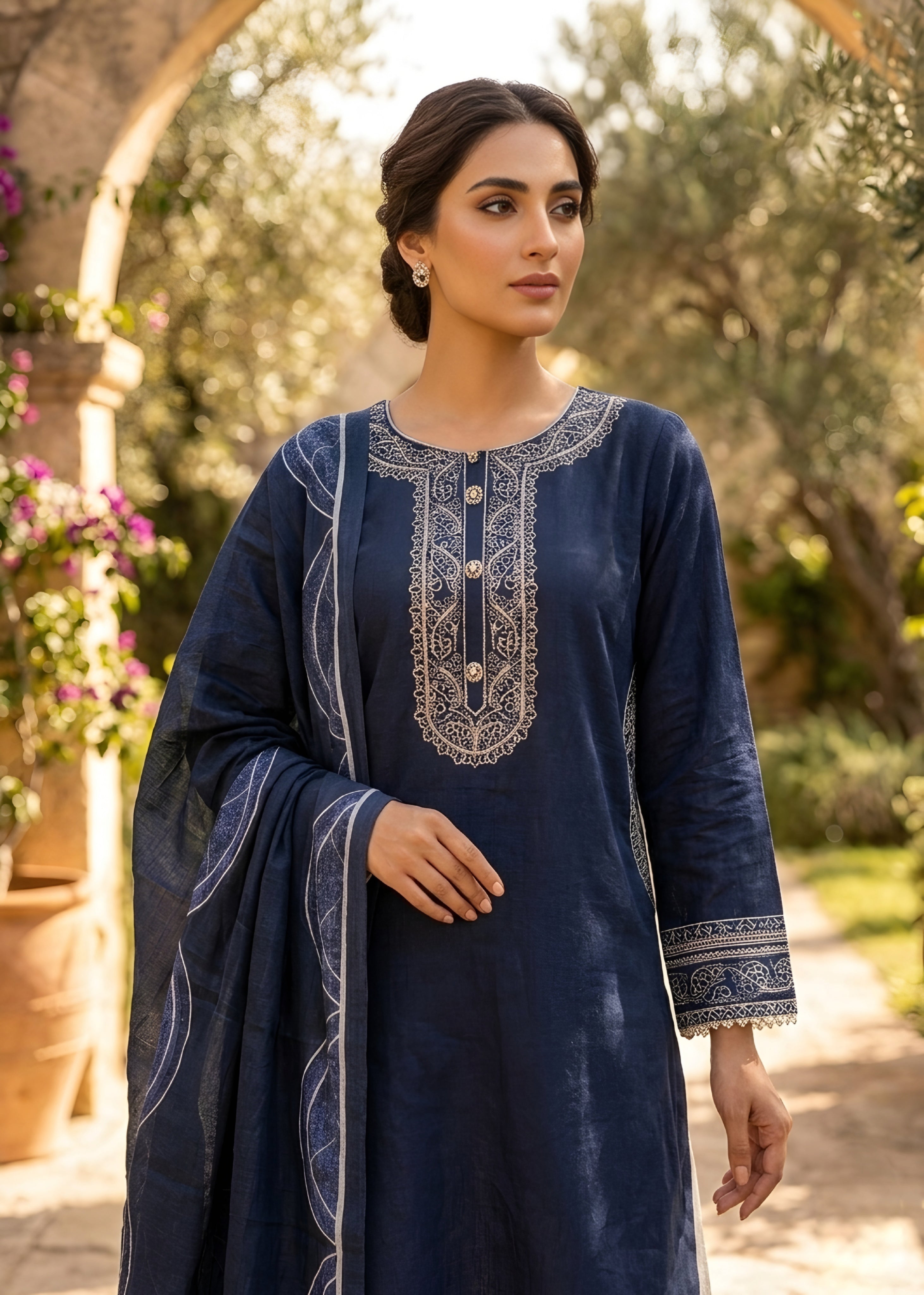 Embroidered Lawn 3PC With Farshi Shalwar