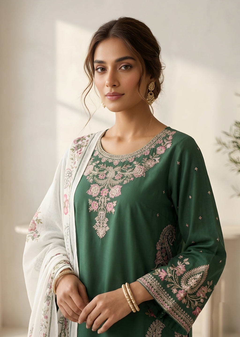 Embroidered Lawn 3PC With Farshi Shalwar