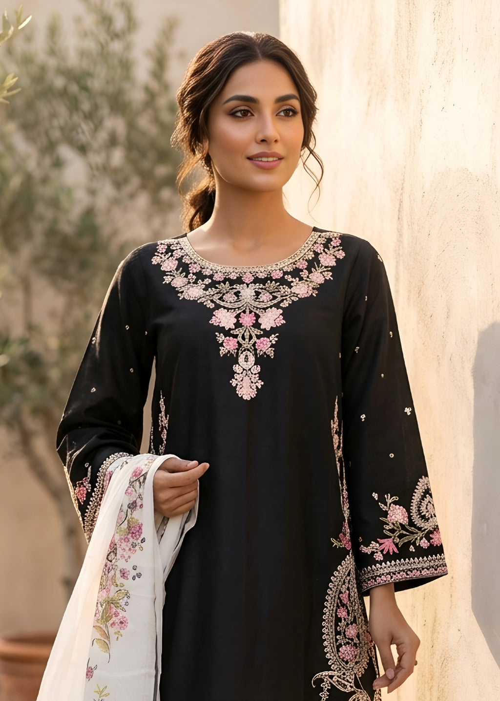 Embroidered Lawn 3PC With Farshi Shalwar