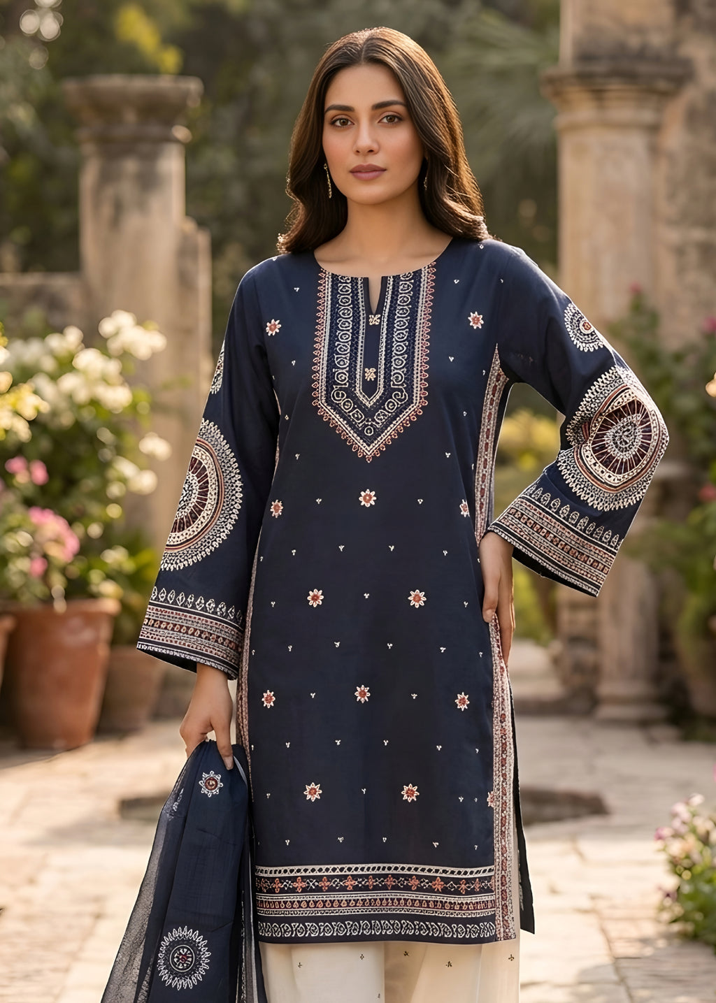 Embroidered Lawn 3PC With Farshi Shalwar