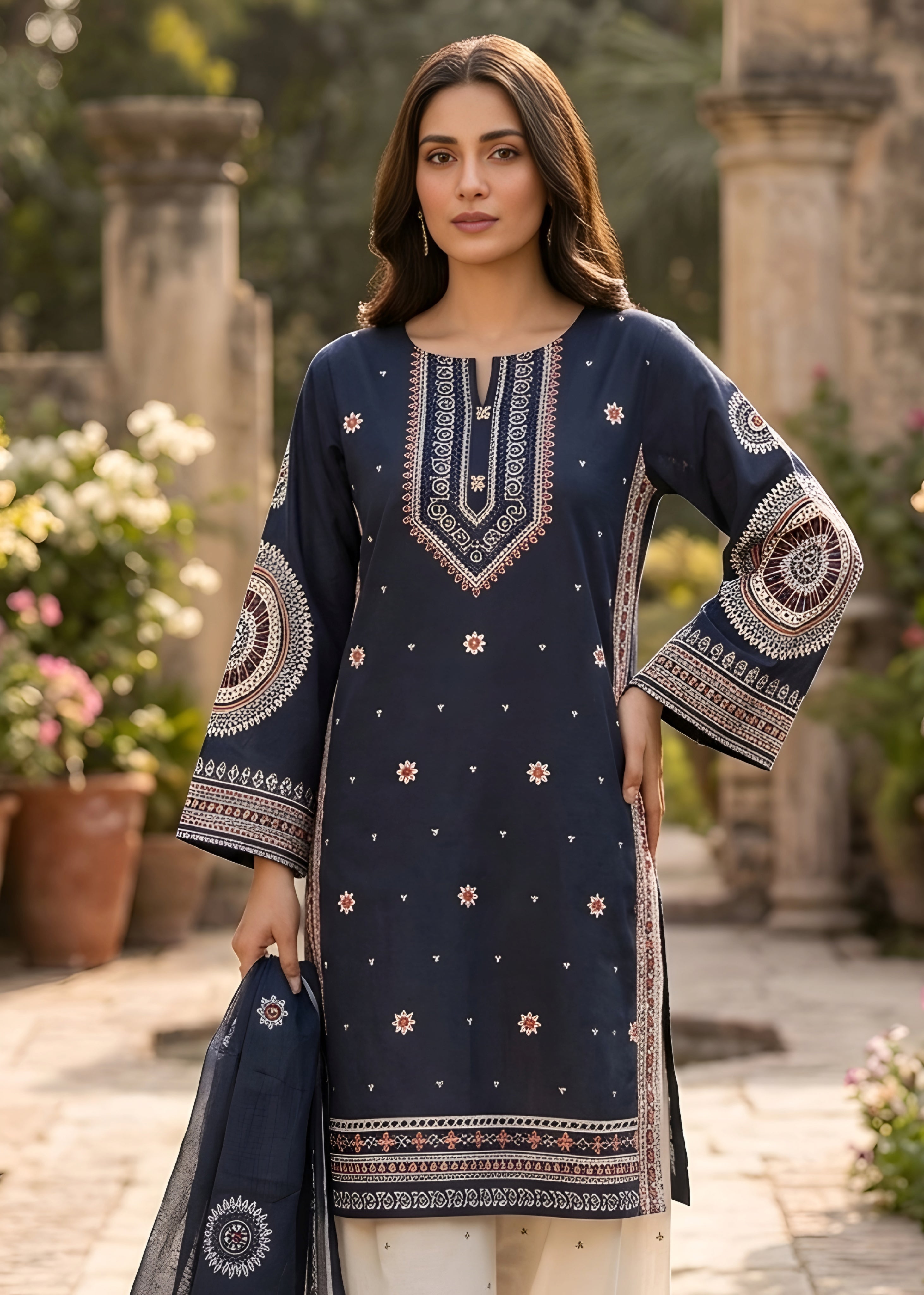 Embroidered Lawn 3PC With Farshi Shalwar